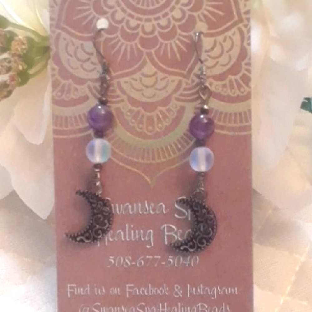 Beaded Earrings with Half Moon